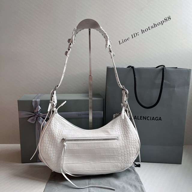 Balenciaga專櫃爆款肩背包 巴黎世家白色鱷魚紋鑽石五金blingbling Le Cagole月牙包 fyj1594